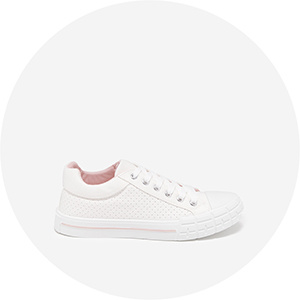 white sneakers with pink stripe