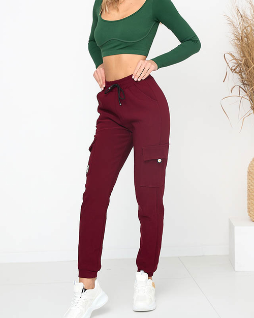 Maroon women's insulated cargo pants with a patch Clothing Maroon