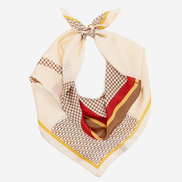 Beige women's patterned scarf - Accessories