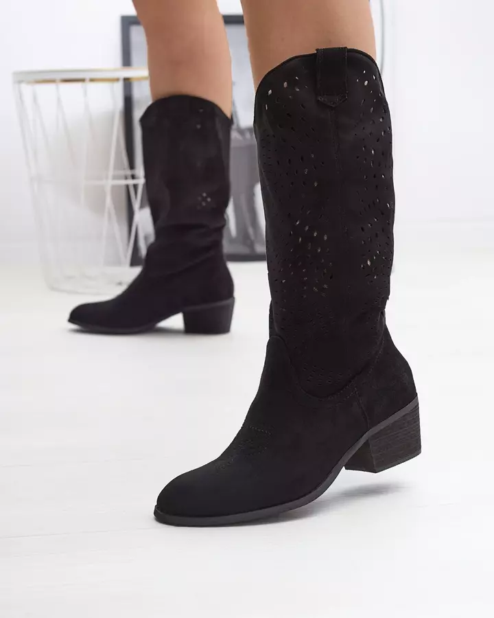 Black openwork boots on a low post Helifer- Footwear