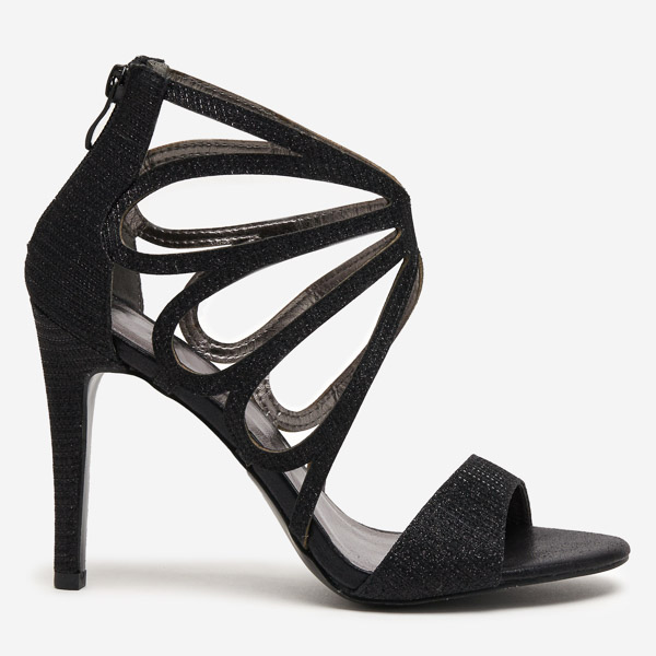 Black women's brocade sandals on a high heel Ricata - Footwear