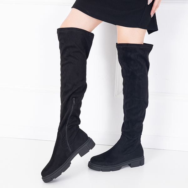 black lace up cleated flat over the knee boot