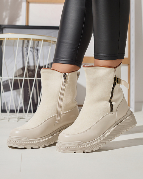 Cream women's flat-heeled boots Mefina- Footwear