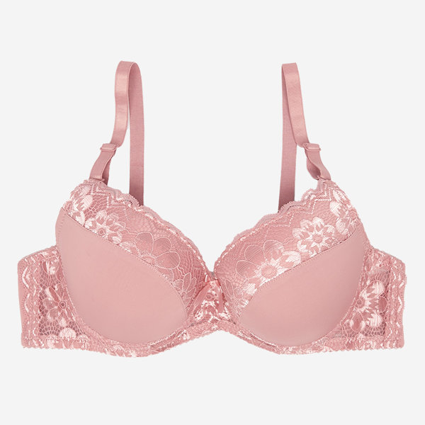 Dark pink women's bra with lace insert - Underwear