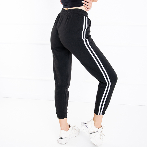 Ladies 'black sweatpants with stripes - Clothing