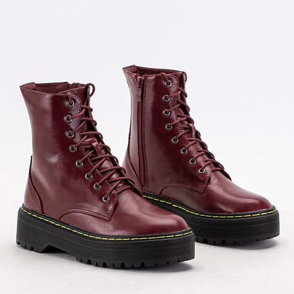 burgundy lace up worker boots