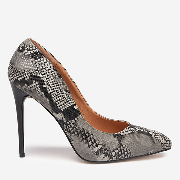 OUTLET Black and gray women's pumps with a'la embossed snake skin Zerixy - shoes