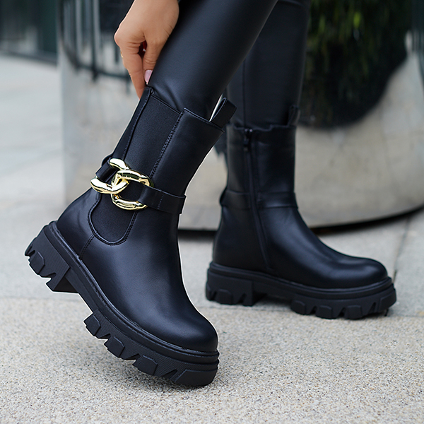 OUTLET Black women's high boots with gold chain Setika - Footwear