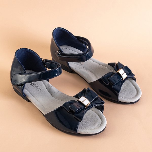 OUTLET Children's navy blue sandals with a Loqi bow - Footwear