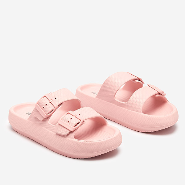 OUTLET Pink women's flip-flops with buckles Eckos - Footwear