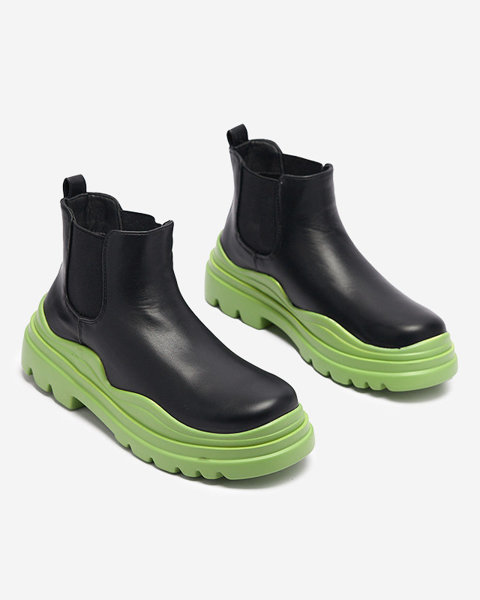 OUTLET Women's black slip-on boots on a green sole Beja - Footwear