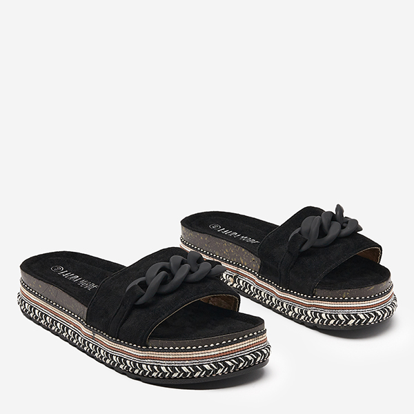 OUTLET Women's black slippers with a decorated sole Hillam - Footwear