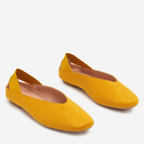OUTLET Yellow women's ballerinas with a square toe Lojara - Shoes