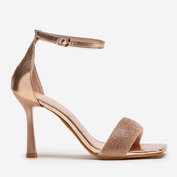 Rose and gold women's sandals on a high heel Enedi - Footwear