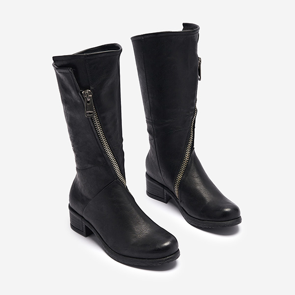 Women's black eco-leather non-heeled boots Etica - Footwear