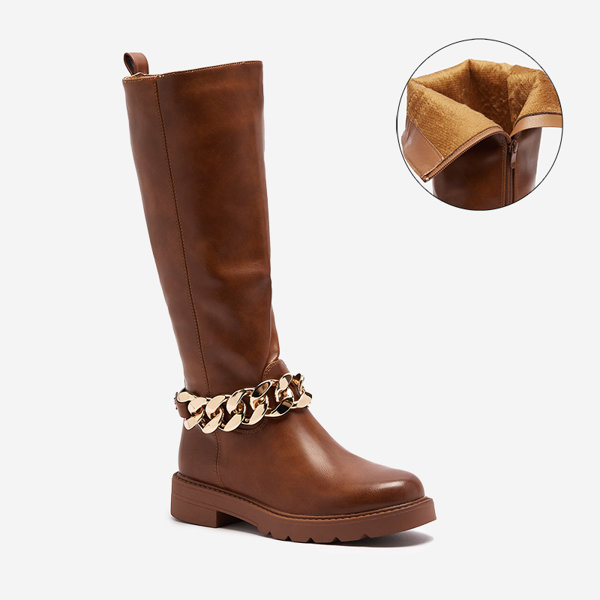 Women's eco-leather knee-high boots in camel Koterika- Footwear