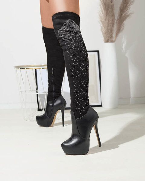 Women's knee-high stiletto boots in black Agiocio- Footwear