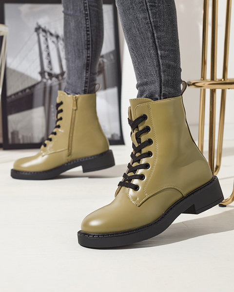 Women's matte eco-leather boots in khaki Verinka - Footwear