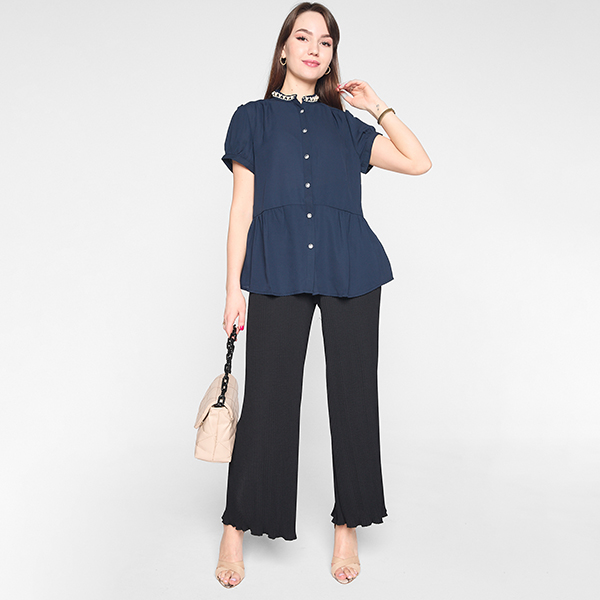 Women's navy blue button-up shirt - Clothing