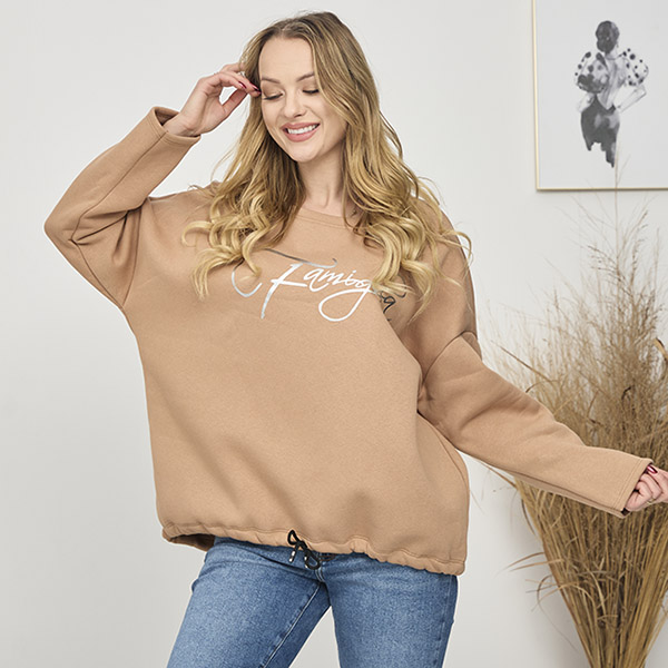 Women's sweatshirt with inscription in light brown- Clothing