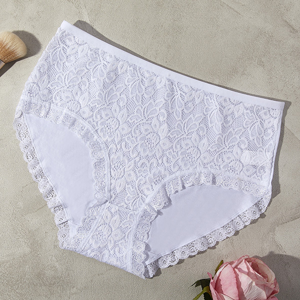 Women's white cotton panties with lace PLUS SIZE - Underwear