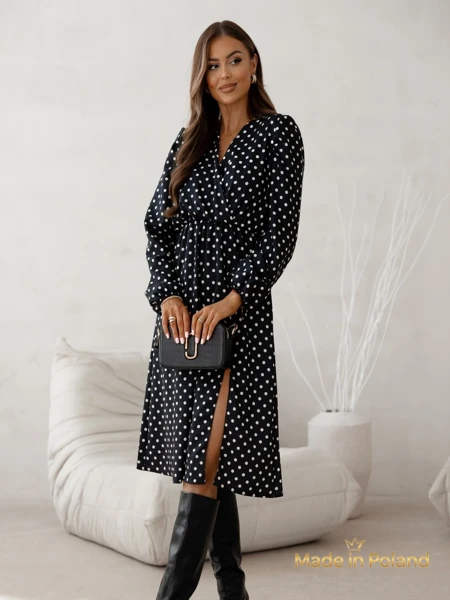 Women's Midi Dress in Polka Dots Midnight Bloom
