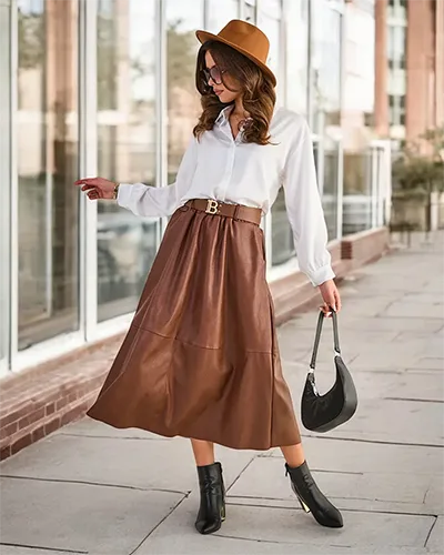 Royalfashion Women's Eco Leather Midi Skirt