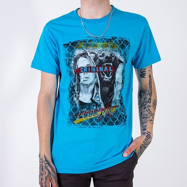 Men's dark blue cotton T-shirt with print - Clothing