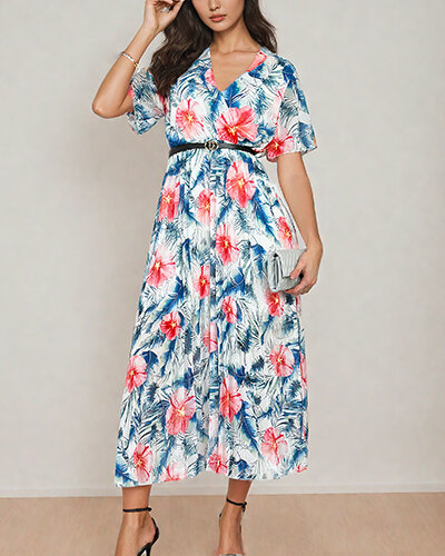 Royalfashion Women's pleated floral midi dress