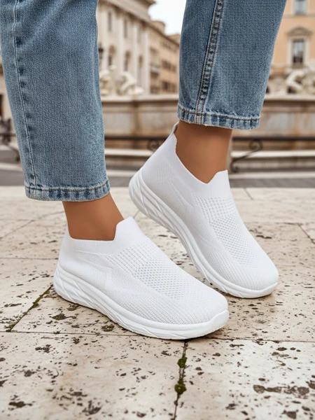 Royalfashion Women's White Slip-On Sports Shoes