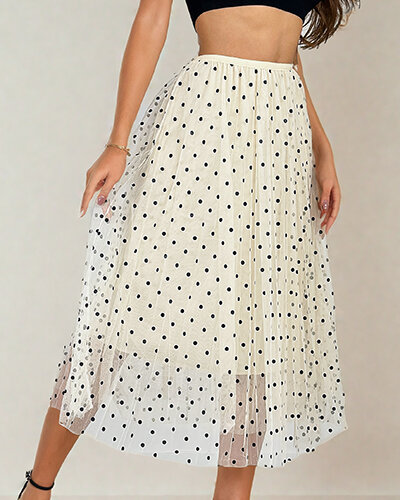 Royalfashion Women's double-layered polka dot midi skirt