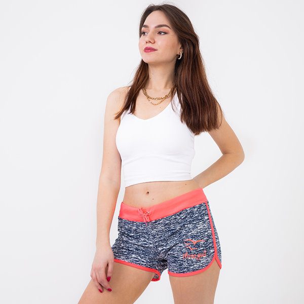 Navy blue neon fuchsia women's sports shorts - Clothing