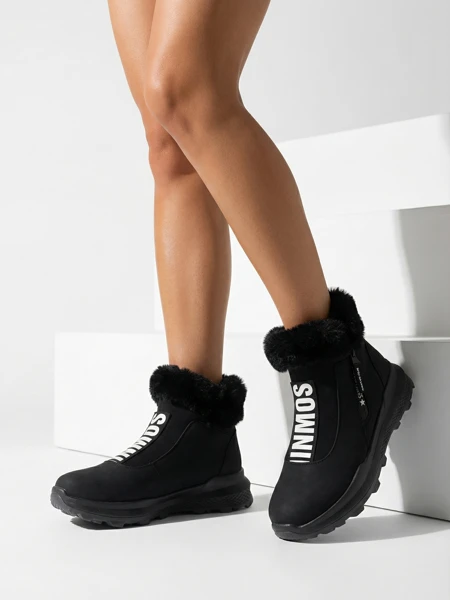 Valentina Black Fur Ankle Boots