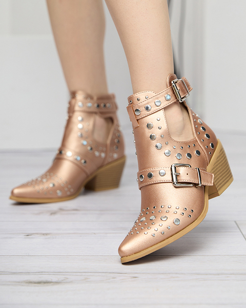 Pink-gold stiletto boots with rhinestones Farrcy- Footwear