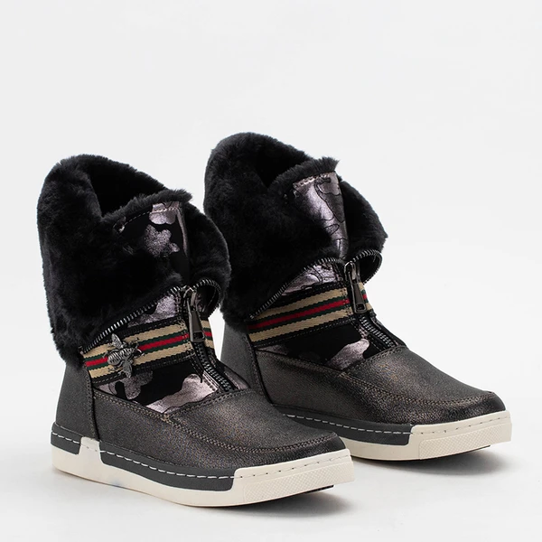 OUTLET Graphite girls' boots with patterned upper Esoli- Footwear