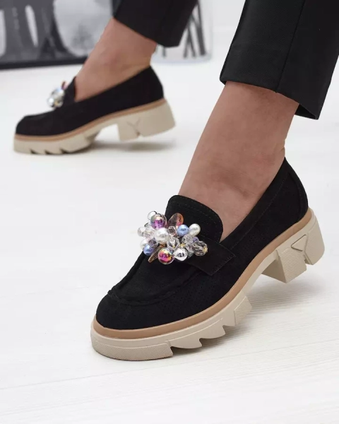 Women's black openwork moccasins Peloga- Footwear