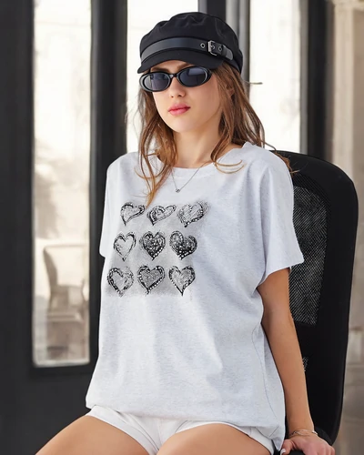Royalfashion Women's Cotton T-shirt A lot of Hearts
