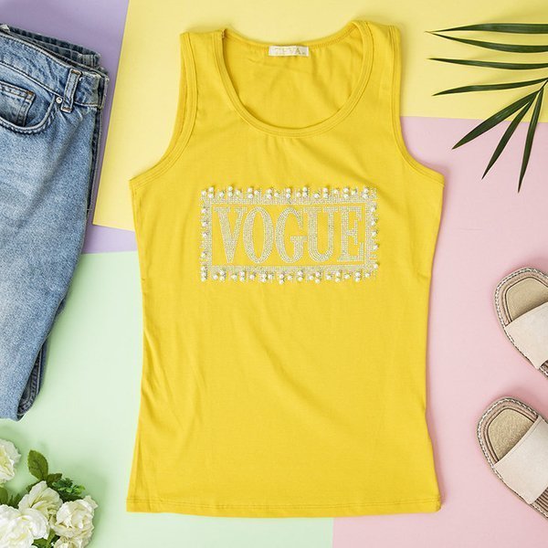 Yellow women's top with cubic zirconia - Clothing