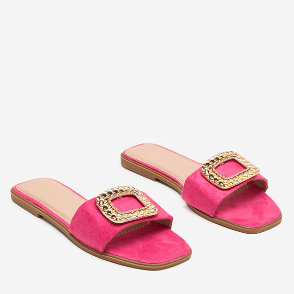 OUTLET Fuchsia women's eco-suede flip-flops with gold buckle Lozi- Footwear