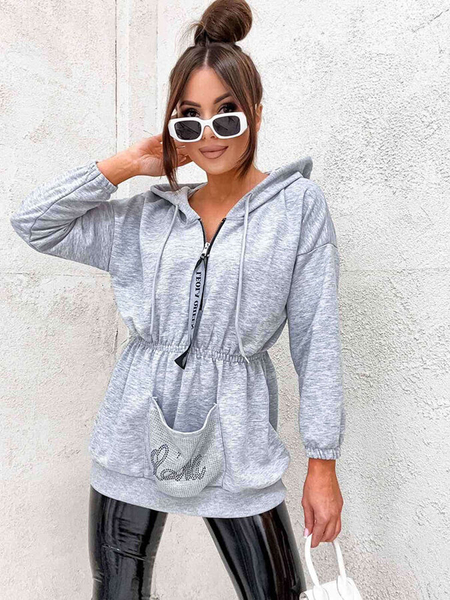 Royalfashion Light gray women's sweatshirt with zircons