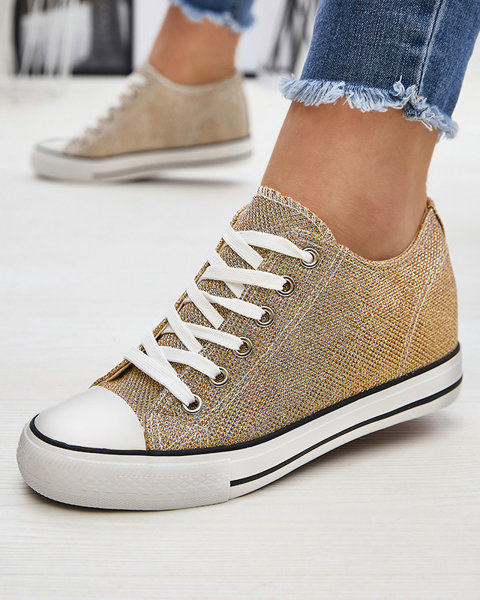 Gold women's sneakers on a hidden anchor with shiny thread Seggat- Footwear