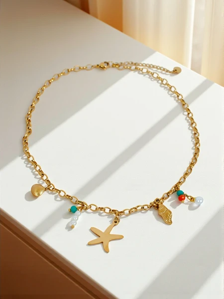 Athena Charm Sea Necklace – Golden Amulets with Marine Motifs