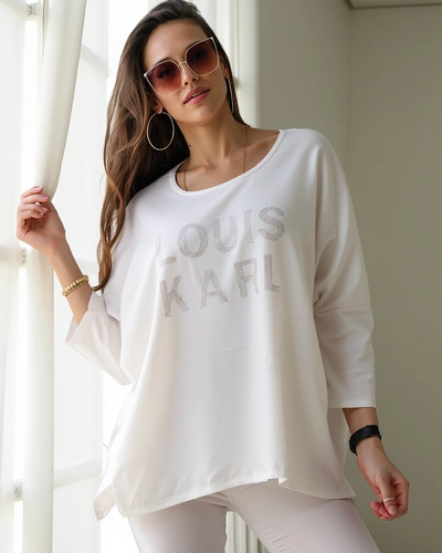 Royalfashion Women's viscose blouse with rhinestone inscriptions