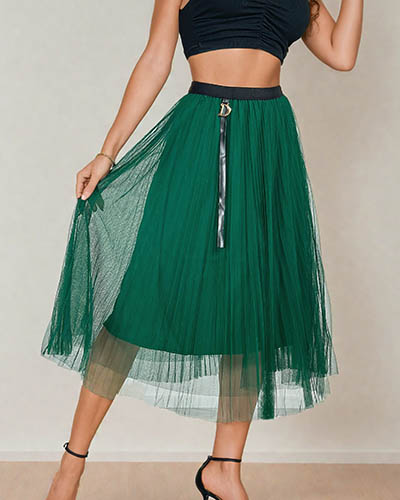Royalfashion Women's double-layered midi skirt