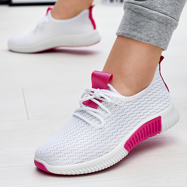 White women's sports shoes with fuchsia inserts Kedeti - Footwear