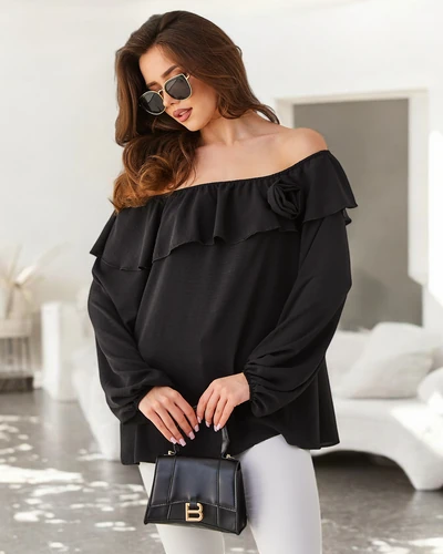 Royalfashion Women's off-the-shoulder blouse with frill and flower
