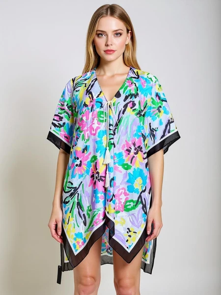 Pareo Royalfashion Kalista – colorful knee-length beach dress with a V-neck
