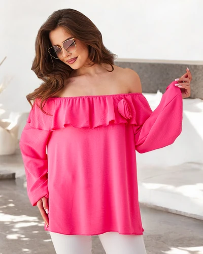 Royalfashion Women's blouse à la Spanish style with ruffle and flower