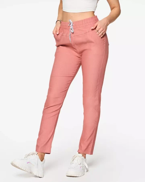 Women's straight fabric pants in pink PLUS SIZE- Clothing