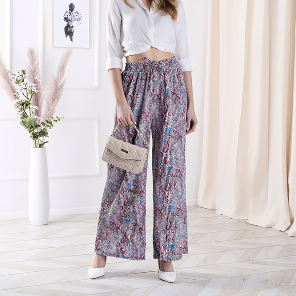 Patterned wide-leg pants for women in blue- Clothing
